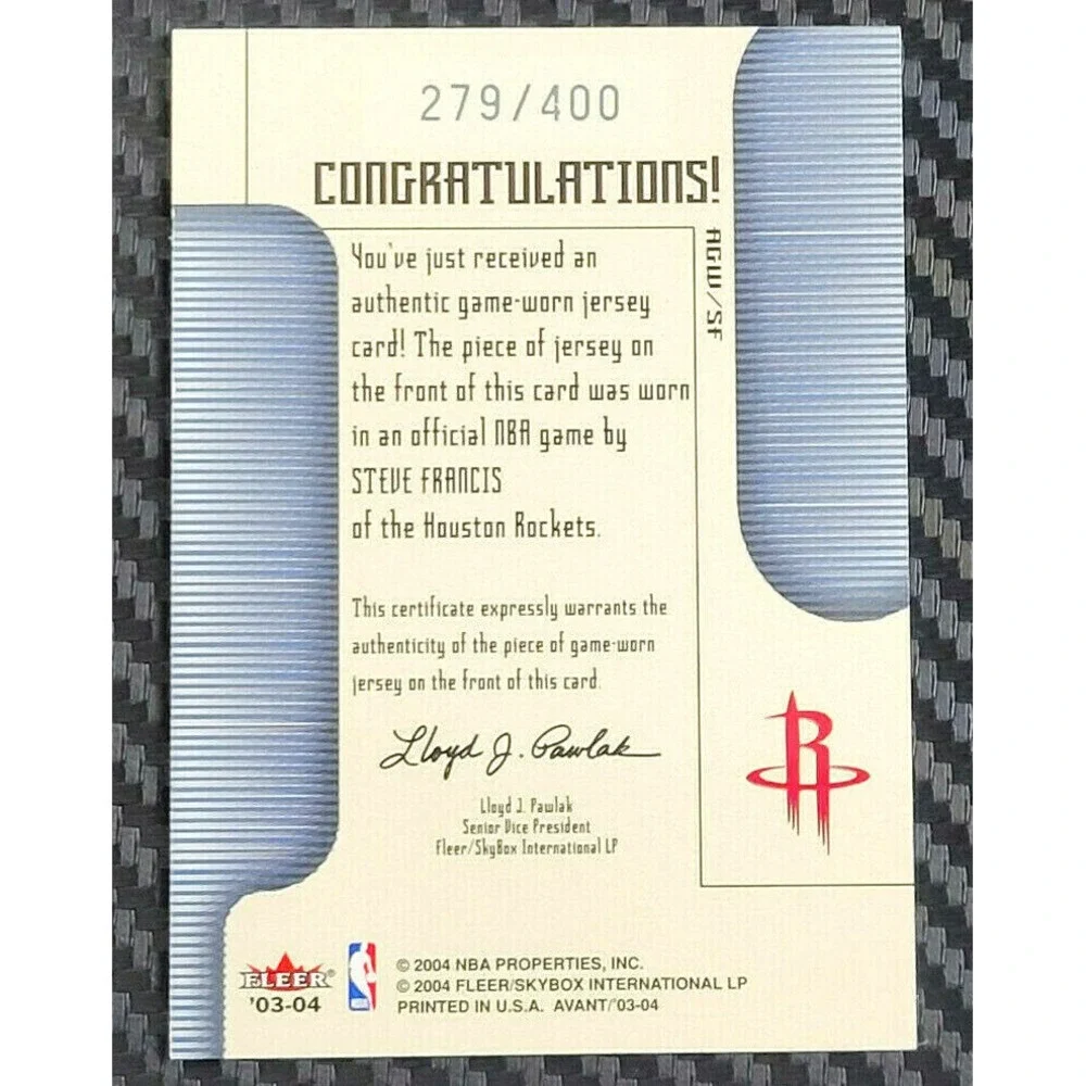2003-04 FLEER AVANT STEVE FRANCIS - GAME USED‎ JERSEY #D 279/400